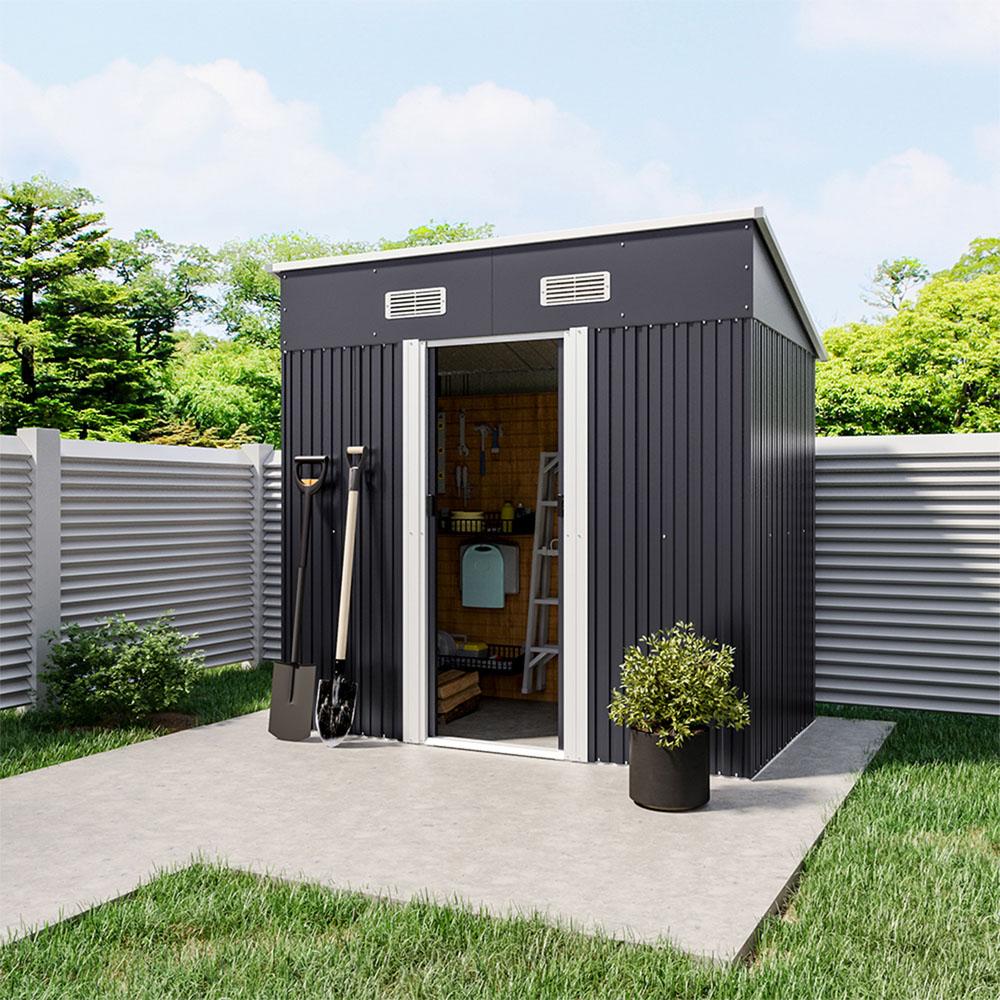 Living and Home 4 x 6ft Charcoal Black Metal Pent Garden Storage Shed Image 2