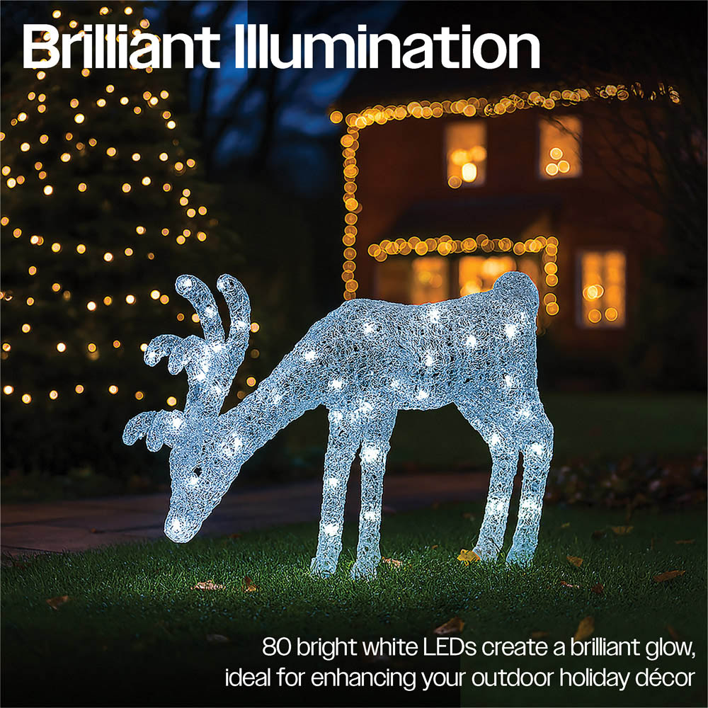Xmas Haus Silver 60 White LED Head Down Deer Christmas Decoration 2ft Image 5