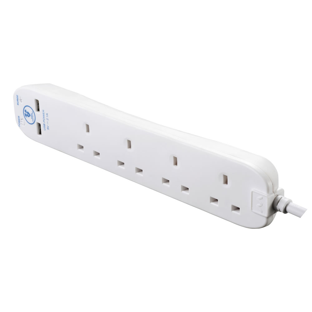 Wilko 1m 4 Gang White Extension Lead with USB Image 3