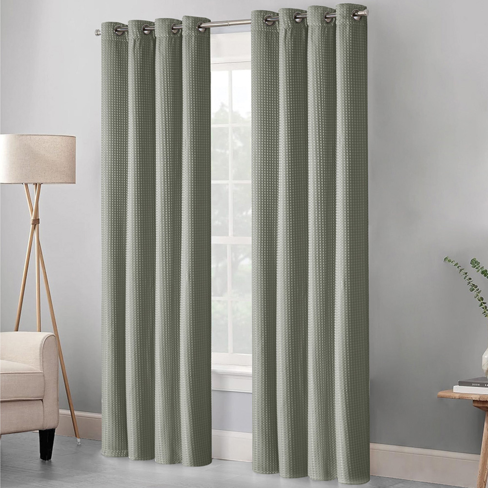 Velosso Waffle Sage Blackout Curtains 229 x 168cm Image 1