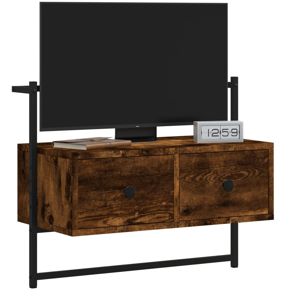 vidaXL 2 Drawer Smoked Oak and Black Wall Mounted TV Cabinet Image 7