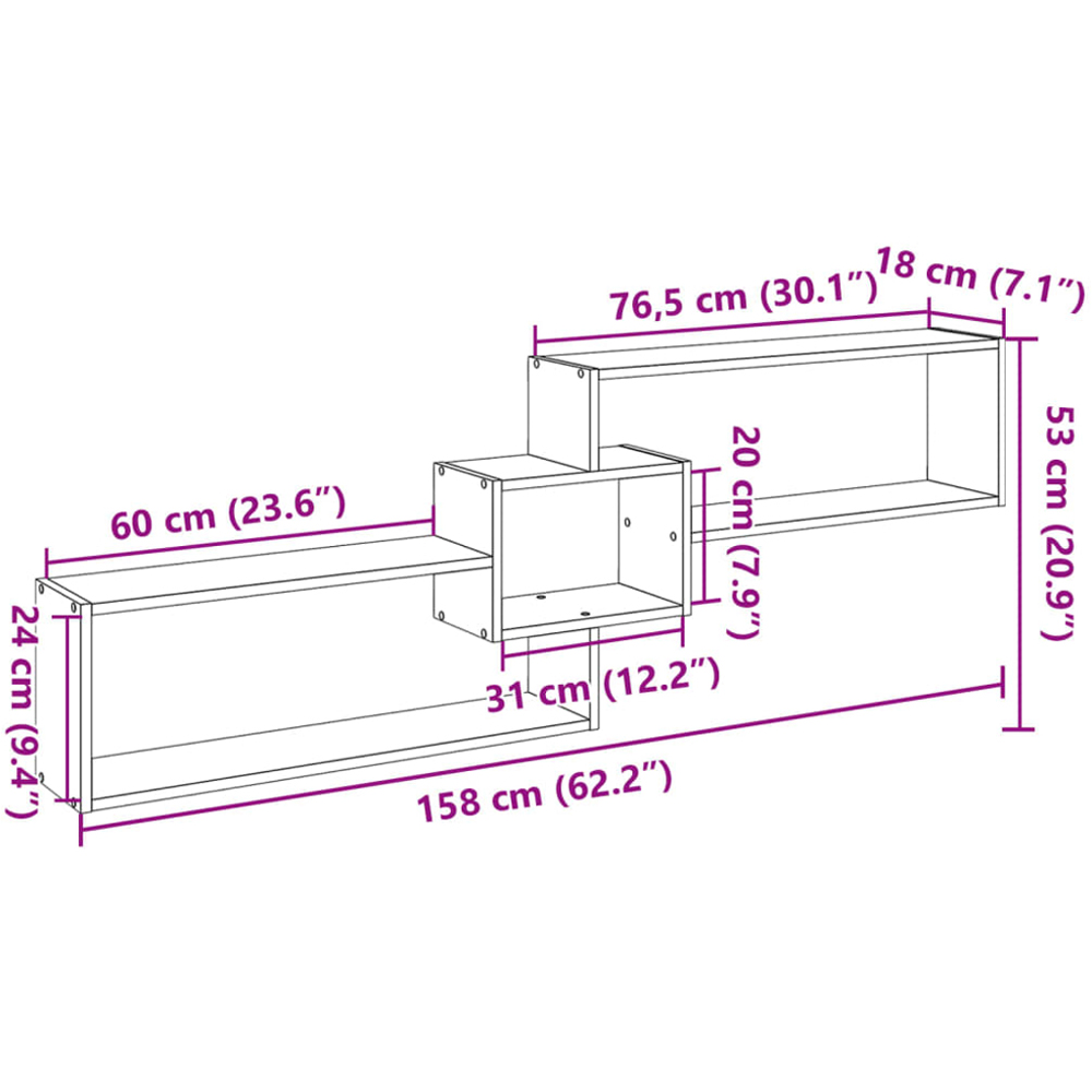 vidaXL 3 Shelf Black Modern Wall Cabinet Image 9