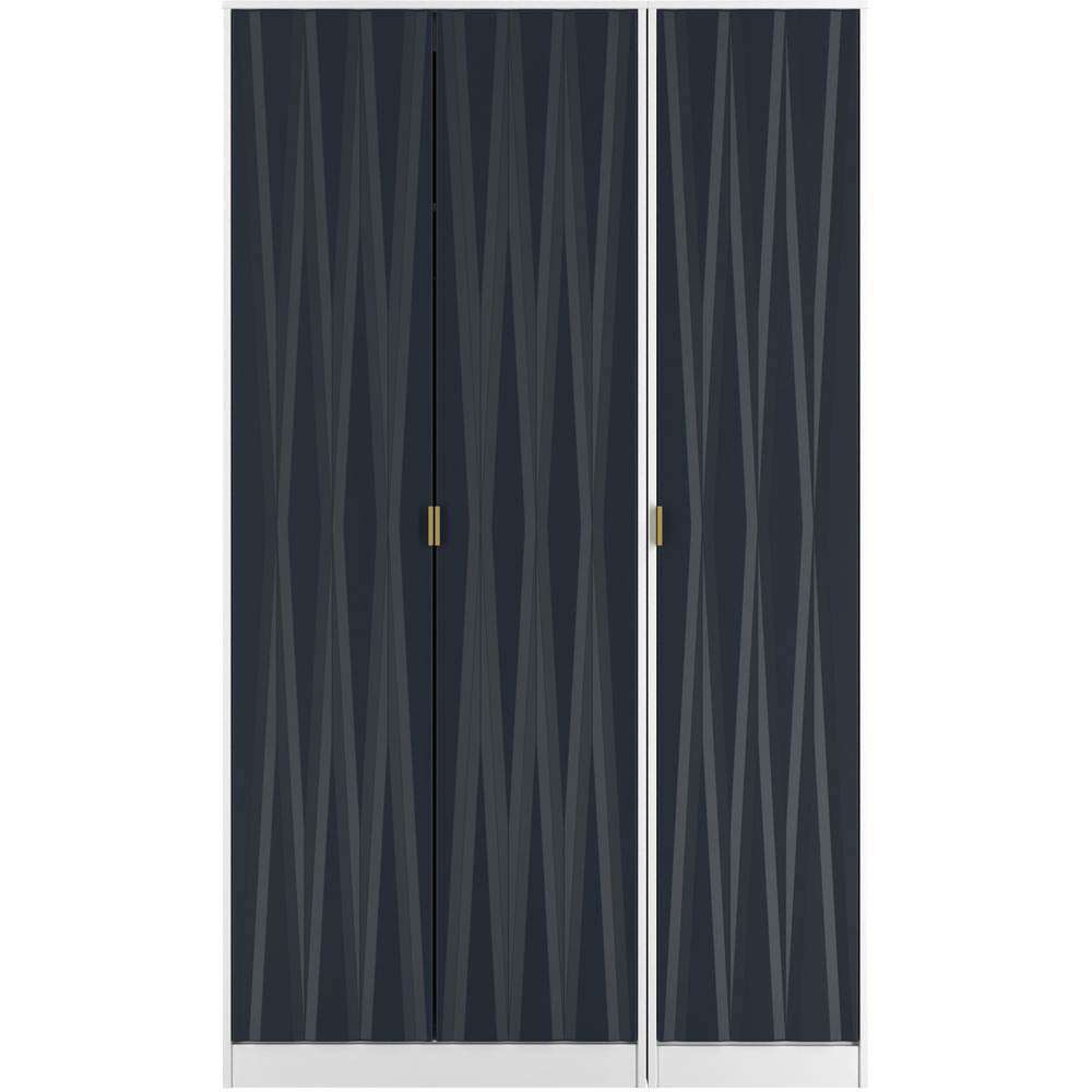 Crowndale Diamond 3 Door Indigo Matt and White Tall Wardrobe Ready Assembled Image 2