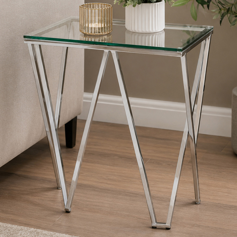Premier Housewares Allure Chrome End Table with Triangular Base Image 1
