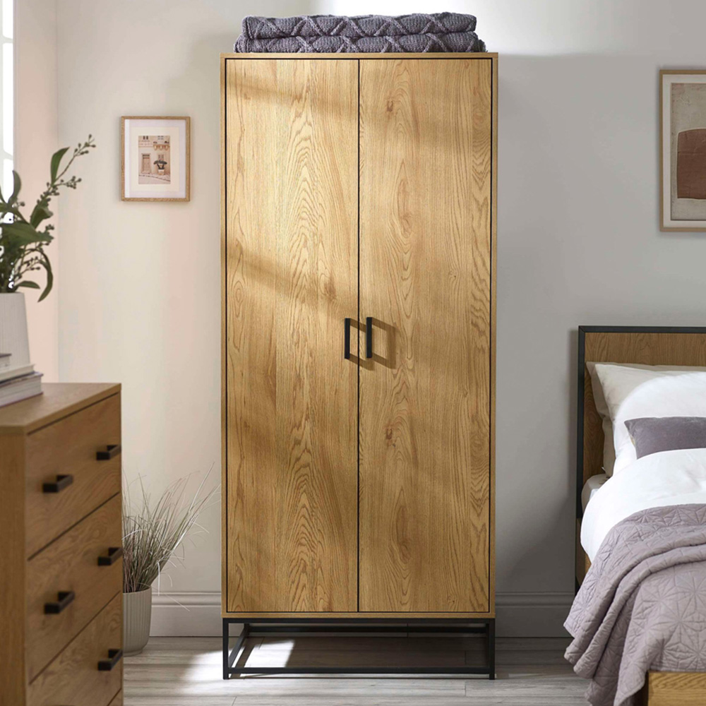 Julian Bowen Harlow 2 Door Light Oak Effect Wardrobe Image 1
