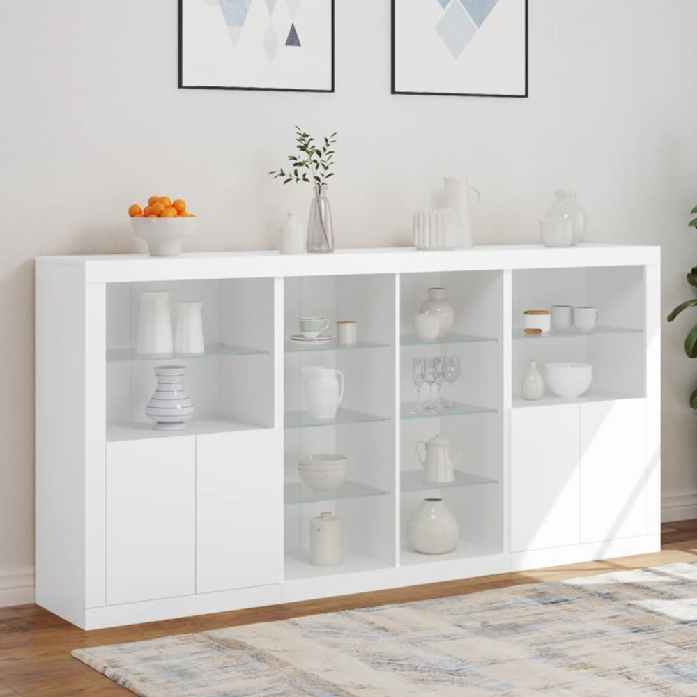 vidaXL 4 Door 8 Shelf White Sideboard with LED Lights Image 1