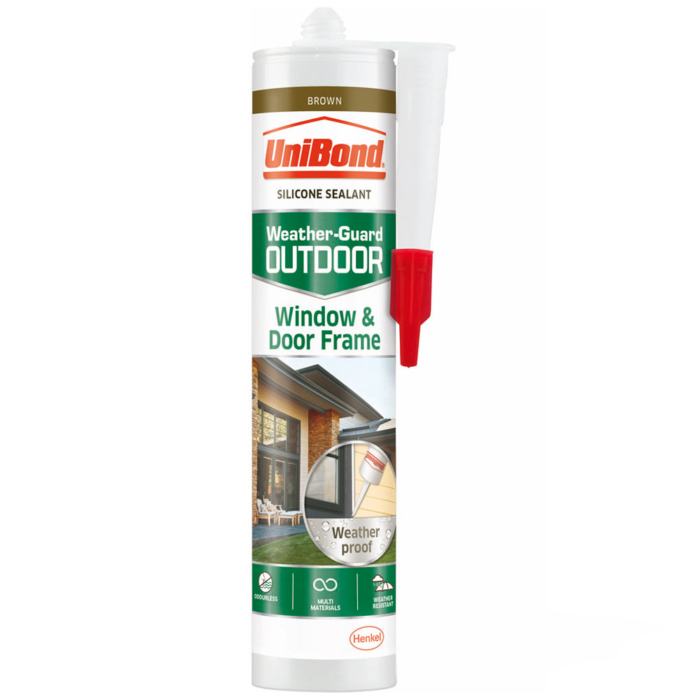 UniBond Super Interior and Exterior Brown Window and Door Frame Sealant  300ml  - wilko Seal up and create a strong bond between various wooden material with UniBond Super Interior and Exterior Brown Window and Door Frame Sealant. The cartridge contains 300ml brown sealant that provides a permanently flexible perimeter seal for exterior window and door frames. It is suitable for polycarbonate sheet, upvc, metal, wooden window/door frames, exterior cladding, facia boards, soffits, draught-proofing and insulating. Ideal weather-resistant sealing, draught-proofing and insulating, the sealant is perfect to create an extra-strong bond between a range of wooden materials. Note: To gain a perfect seal, you must first ensure the area being sealed is clean, dry and free of old sealant, grease and dirt. Furthermore, to make sure that surfaces are as clean as possible, use a cloth damped with white spirit to remove remaining grease and dirt. Using a sealant cartridge and gun: Cut the tip off the cartridge above the screw thread. Remove the nozzle cap and trim the nozzle at an angle of 45 degrees to the desired joint width. Screw the nozzle onto the cartridge and insert the cartridge into the gun. Apply by pulling the trigger. Storage: Store in a cool dry place and protect from frost and direct sunlight. It provides a 25-year guarantee. Direction to use - surfaces must be dry and clean of dirt, loose materials and old sealant. Prepare the cartridge and apply by pressing the trigger. Smooth within 5 minutes to achieve a perfect finish. For the best results, use the UniBond Sealant Finishing Tool. Remove excess sealant before it dries with white spirit. Protect the sealant from water and damp. Fully dry in 24-36 hours depending on bead size, temperature and humidity. Coverage approximately 11m with a 6mm bead.