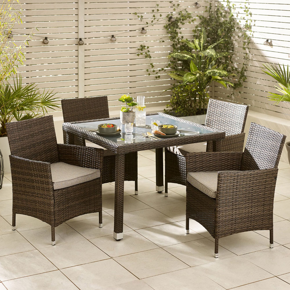 Furniturebox Grenada Rattan 4 Seater Outdoor Dining Set Brown Image 1