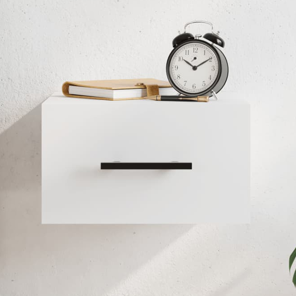 vidaXL Single Drawer White Wall Mounted Bedside Cabinet Image 1