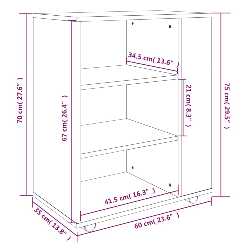 vidaXL 6 Shelf Sonoma Oak Rolling Cabinet Image 9