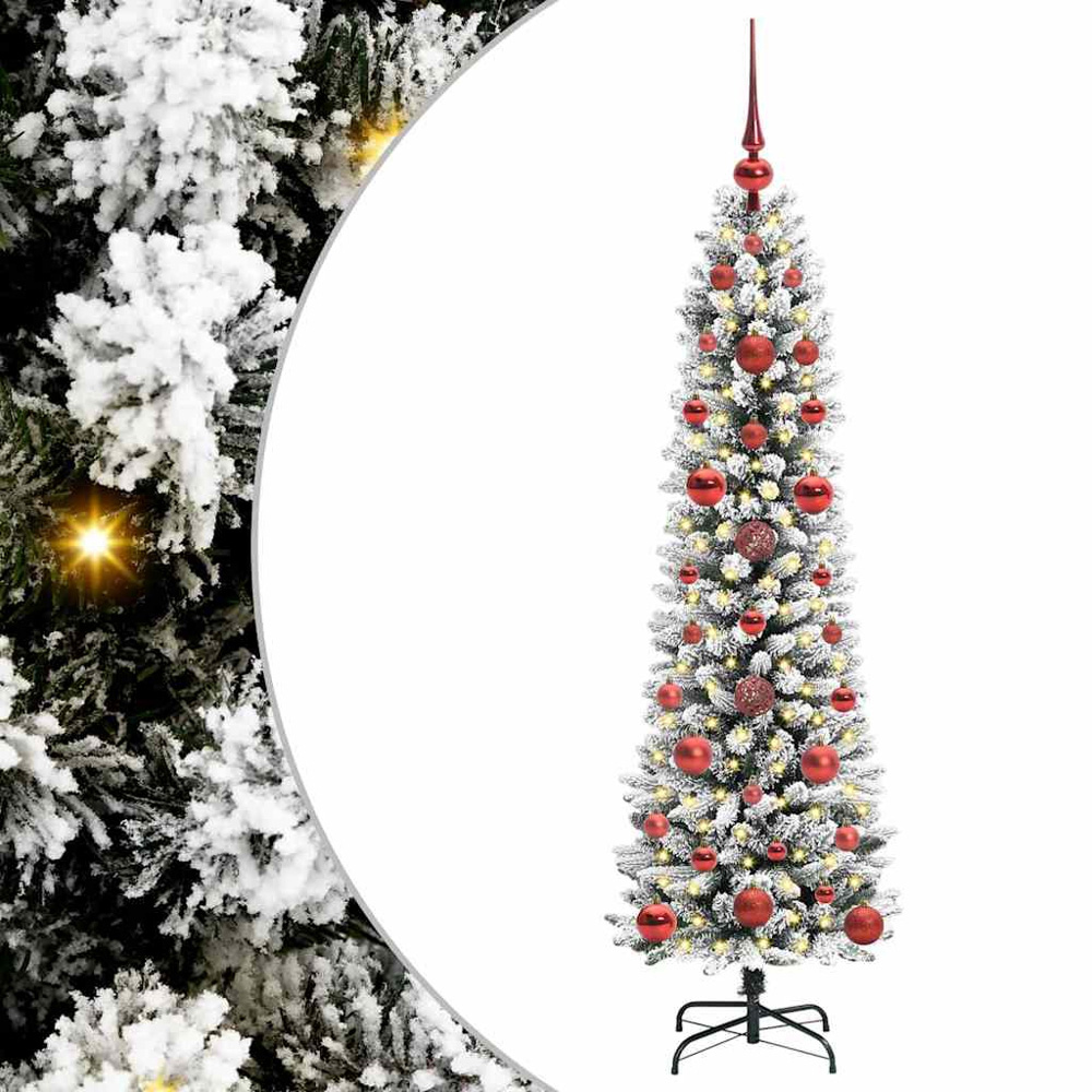 vidaXL Pre-Lit Warm White LED and Red Baubles White Artificial Christmas Tree with Stand 4ft Image 2