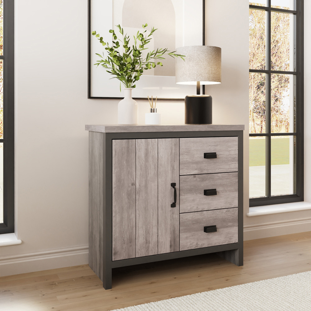 GFW Boston Single Door 3 Drawer Grey Sideboard Image 8
