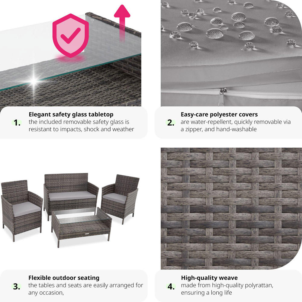 tectake Madeira 4 Seater Grey Rattan Garden Lounge Set Image 5