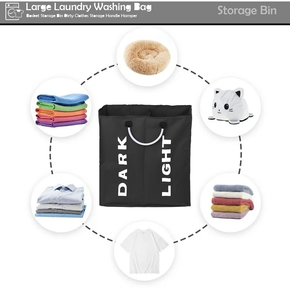 ATEK Double Compartment Black Collapsible Laundry Basket Image 4