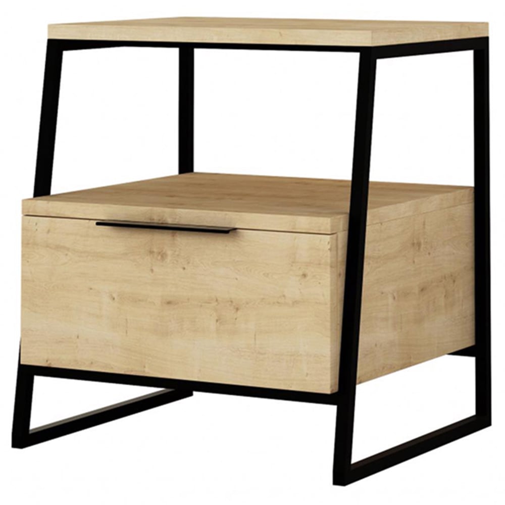 FWStyle Pal Single Door Oak Bedside Table Image 2