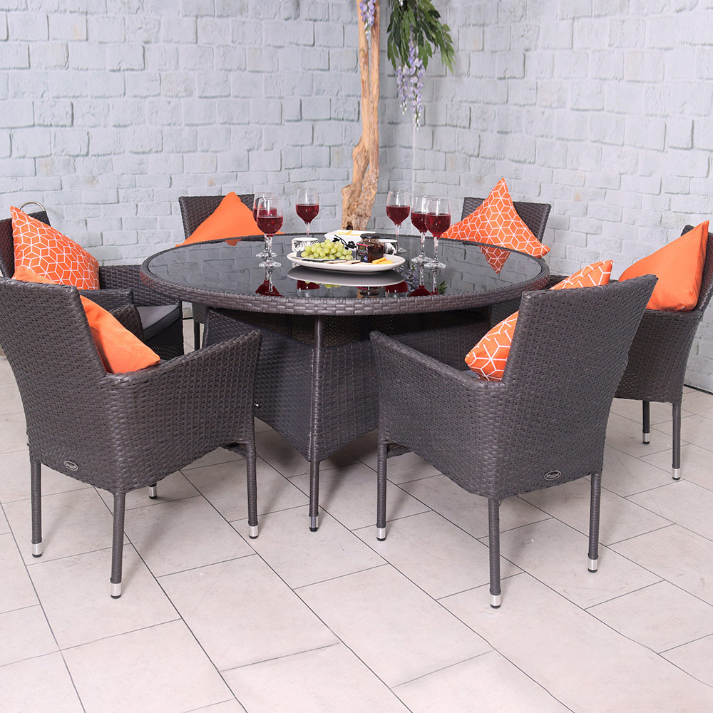Royalcraft Malaga Rattan Effect 6 Seater Dining Set Grey Image 8
