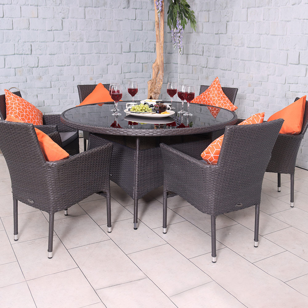 Royalcraft Malaga Rattan Effect 6 Seater Dining Set Grey Image 8