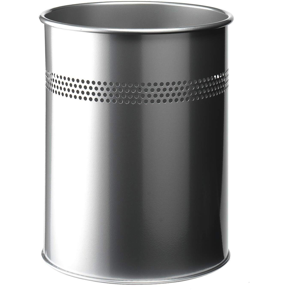 Durable Round Silver Perforated Scratch Resistant Steel Waste Bin 15L Image