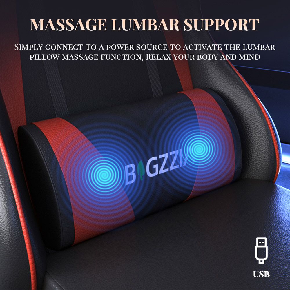Rattrix Red Reclining Gaming Chair with Massage Lumbar Cushion and Footrest Image 4