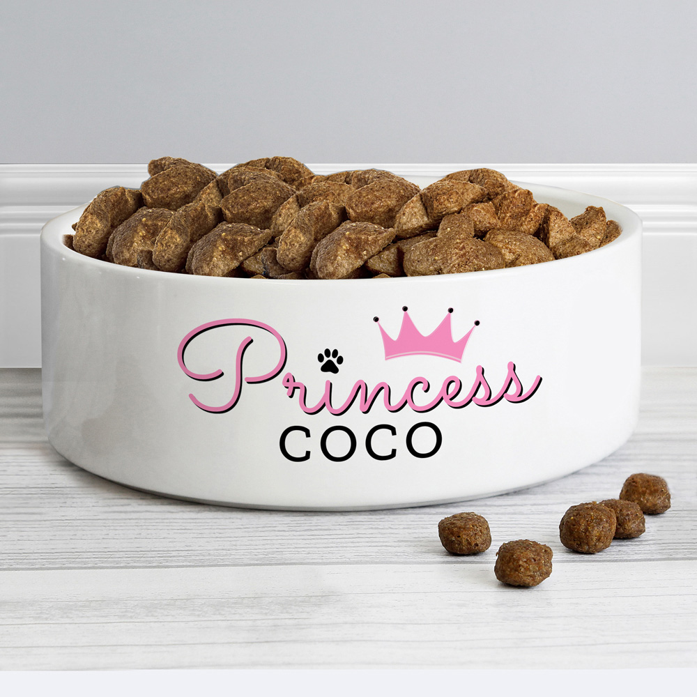 Personalised Memento Princess Medium Ceramic White Pet Bowl 14cm Image 2