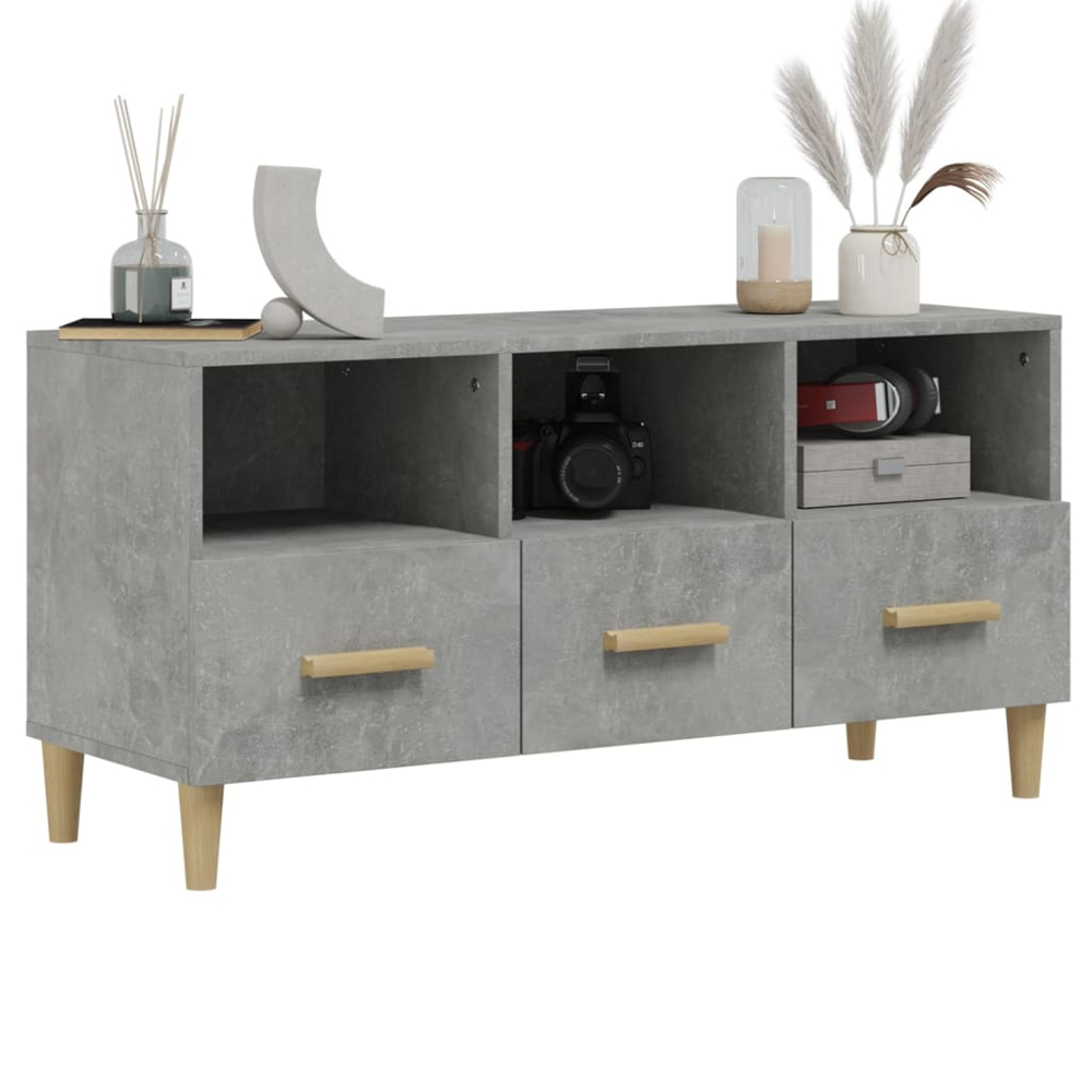 vidaXL 3 Drawer 3 Shelf Concrete Grey TV Cabinet Image 4