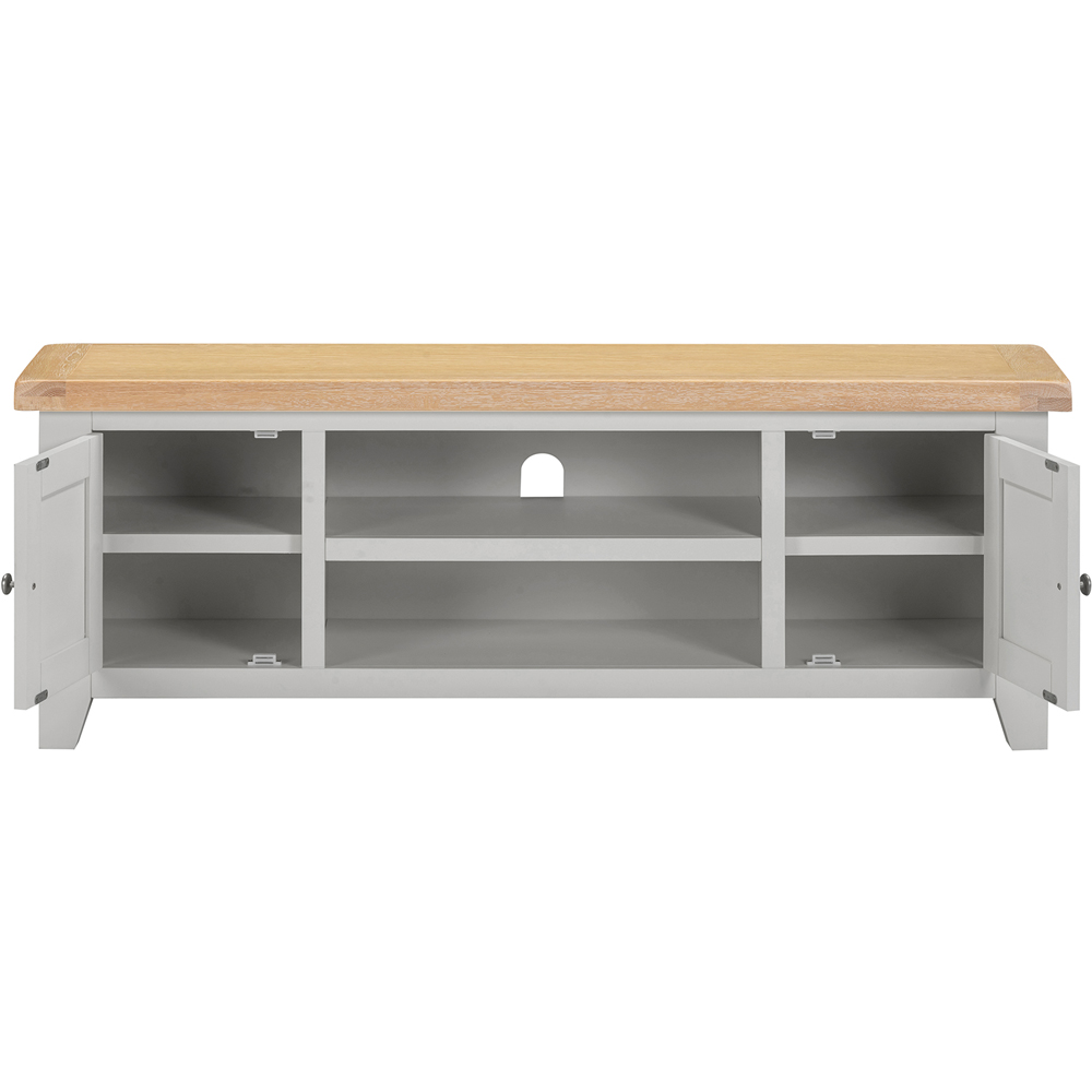 Seconique Windsor 2 Door 2 Shelf Pebble Grey and Oak Straight TV Unit Image 4