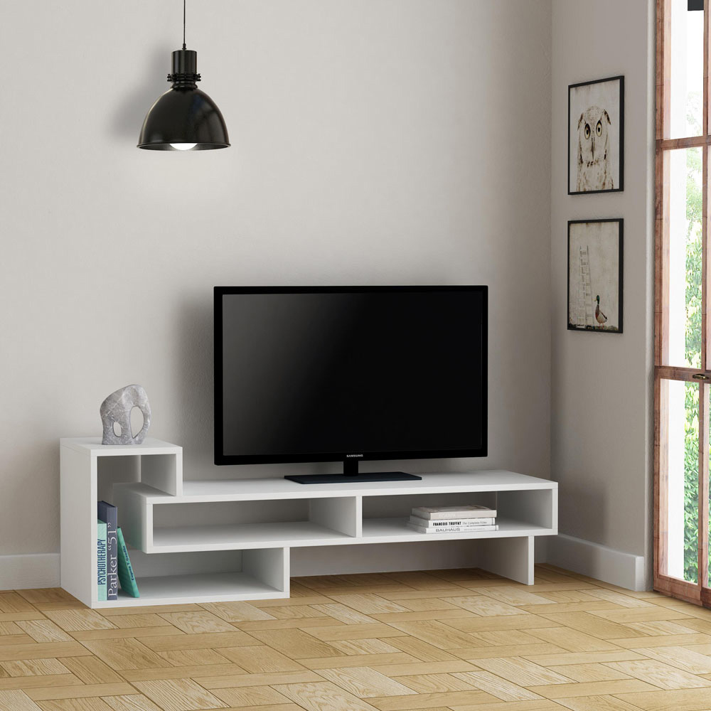 Decortie Tetra White Multimedia Centre TV Unit with Shelves Image 5