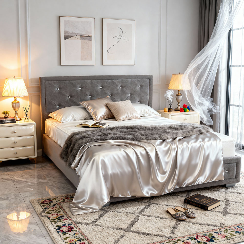 Brooklyn Double Grey Fabric Diamante Ottoman Bed Frame Image 8