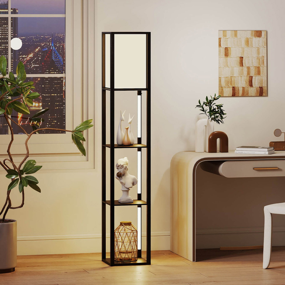 Costway 3 Shelf with LED Strips Modern Floor Lamp with Lampshade Image 4
