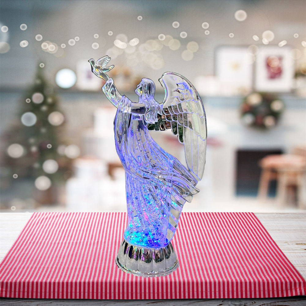 Shatchi Battery Powered LED Acrylic Swirling Glitter Angel Figure Image 2
