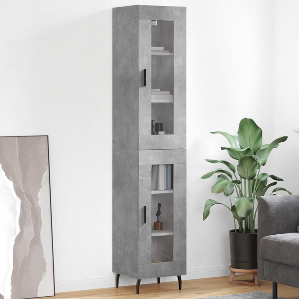 vidaXL 2 Glass Door Concrete Grey Highboard Image 1