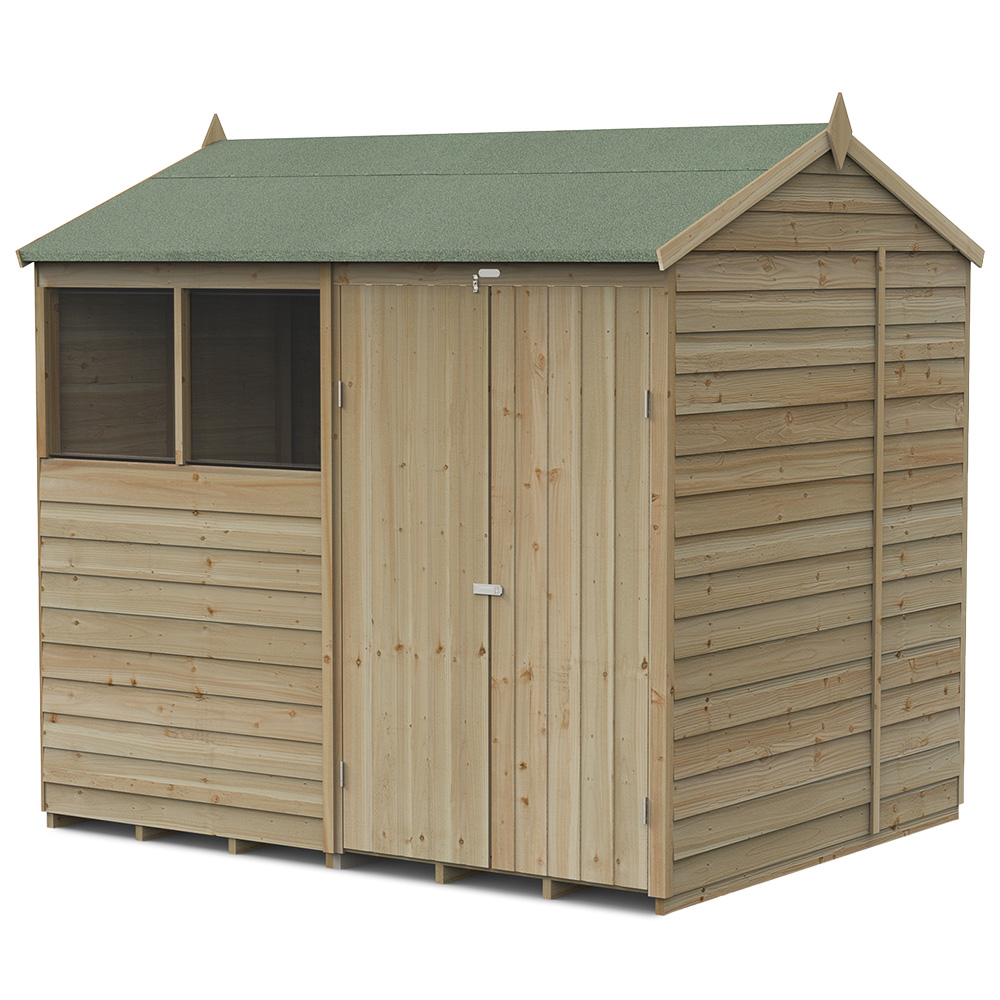 Forest Garden 4LIFE 8 x 6ft Double Door 2 Windows Reverse Apex Shed Image 1