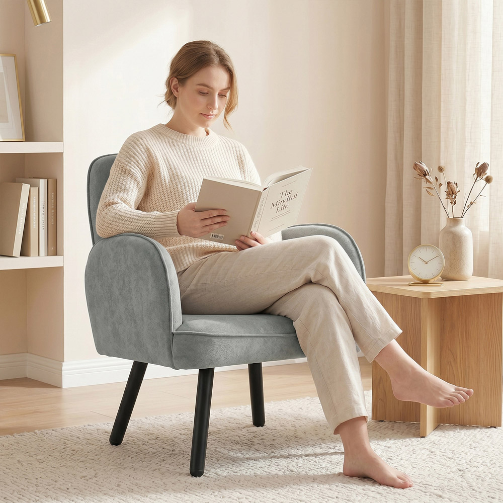 HOMCOM Grey Velvet Upholstered Spring Cushion Lounge Chair Image 3