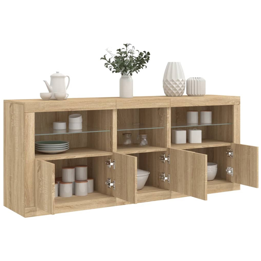 vidaXL 5 Door 6 Shelf Sonoma Oak Large Sideboard with LED Lights Image 4