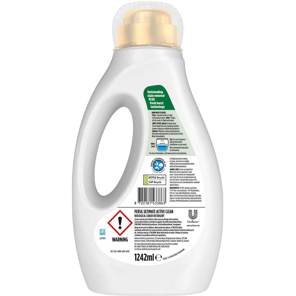 Persil Ultimate Active Clean Liquid Detergent 46 Washes 1.242L 4 Pack Image 3
