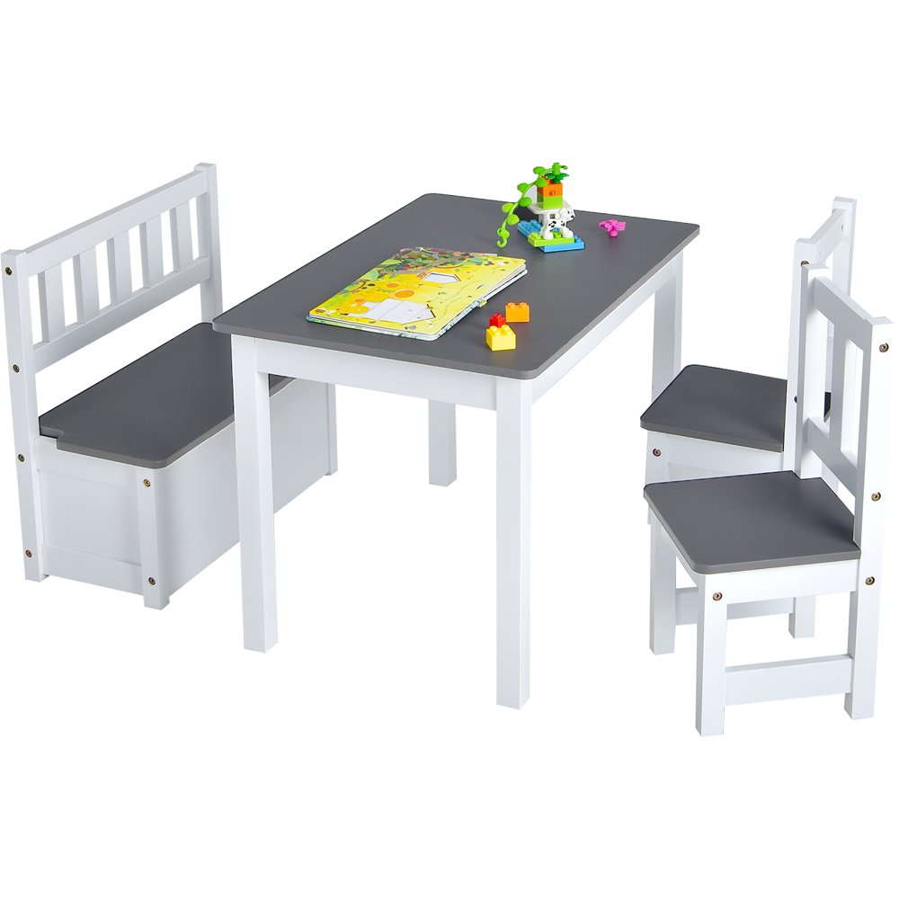Costway Toddler 4 Seater Wooden Toddler Activity Table Set Grey Image 2