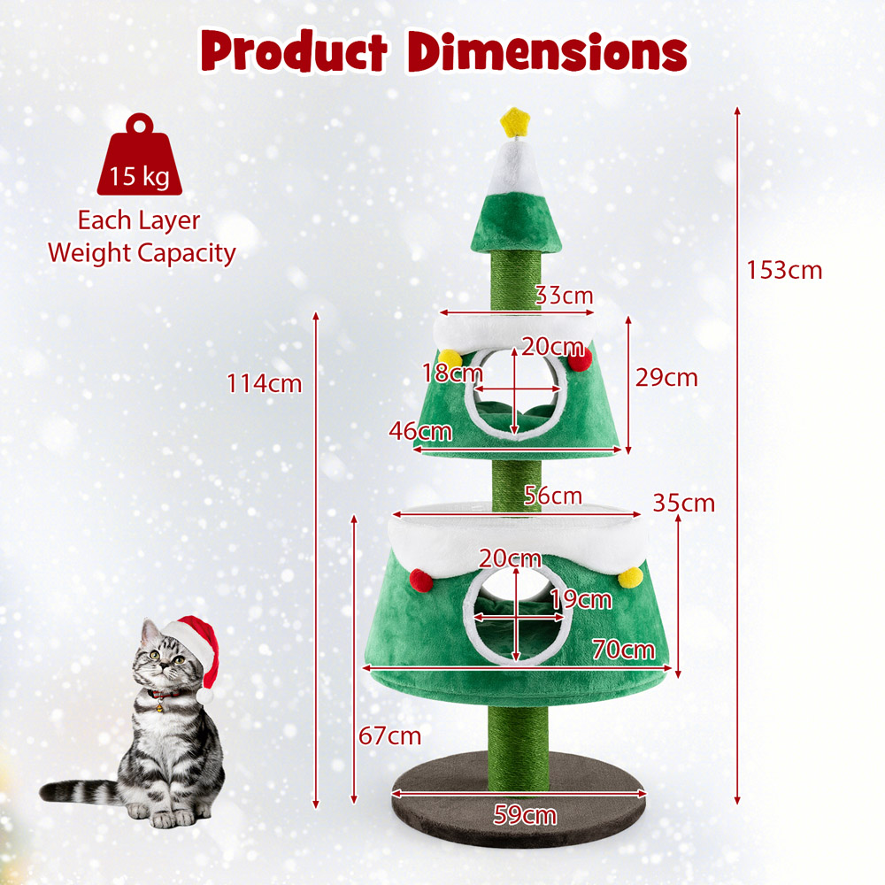 Costway Green Double Condo Christmas Tree Shaped Indoor Cat Scratching Post Image 9