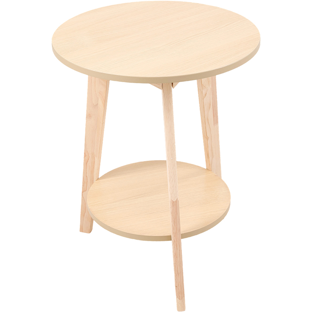 Living and Home 2-Tier Natural Round Wooden Coffee Side Table Image 2