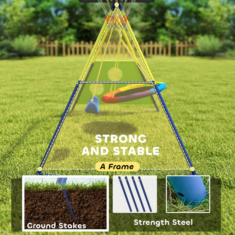 AIYAPLAY 4-in-1 Kids Swing Set with Basketball Hoop and Football Goal Image 5