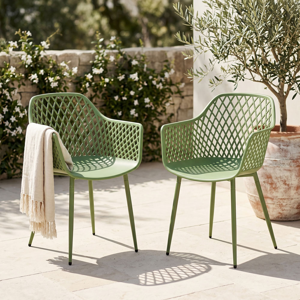 Core Products Set of 2 Moss Green Lattice Back Design Garden Bistro Armchair Image 1