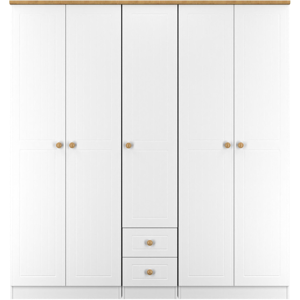 Crowndale Warwick 5 Door 2 Drawer White Ash and Modern Oak Wardrobe Ready Assembled Image 2
