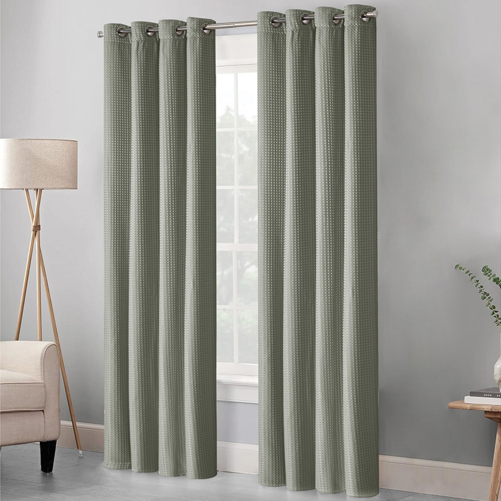 Velosso Waffle Sage Blackout Curtains 183 x 229cm Image 1