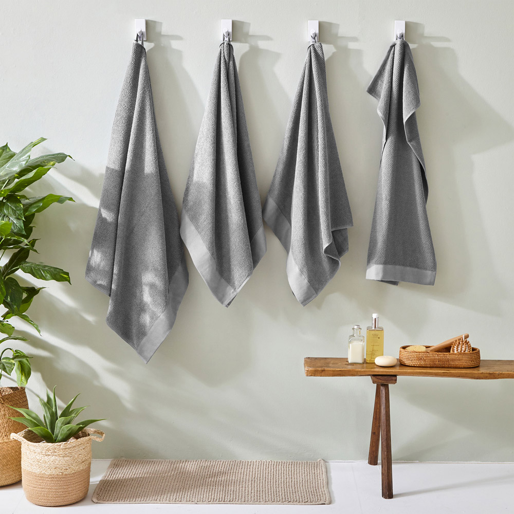 furn. Textured Cotton Cool Grey Bath Towel Image 4