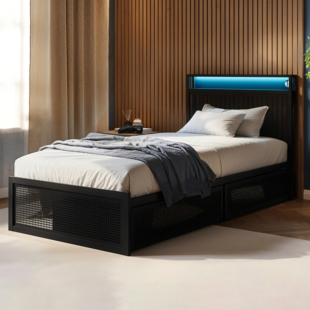 Flair Callan Single Black Metal Bed Frame with Storage and LED Image 1