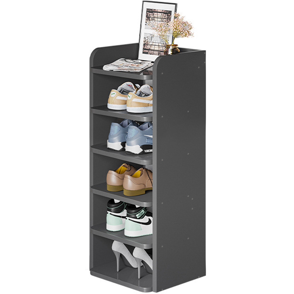 Living and Home 6 Shelf Black Shoe Rack with Raised Guardrail Image 2
