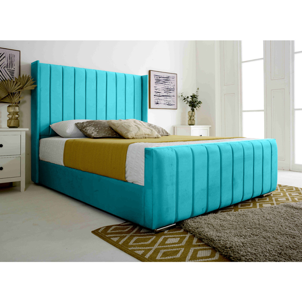 Eleganza Majestique Single Teal Plush Velvet Bed Frame Image 4