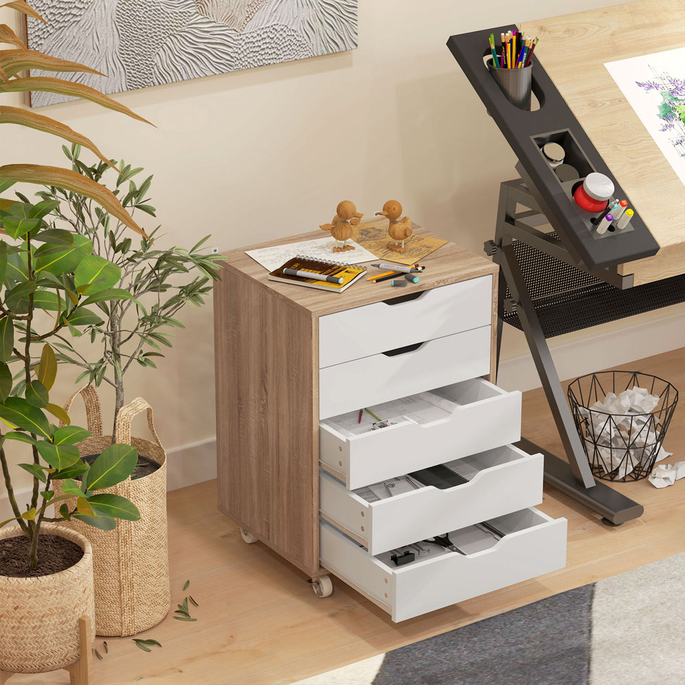 Vinsetto 5 Drawer Oak Mobile Filing Cabinet Image 3