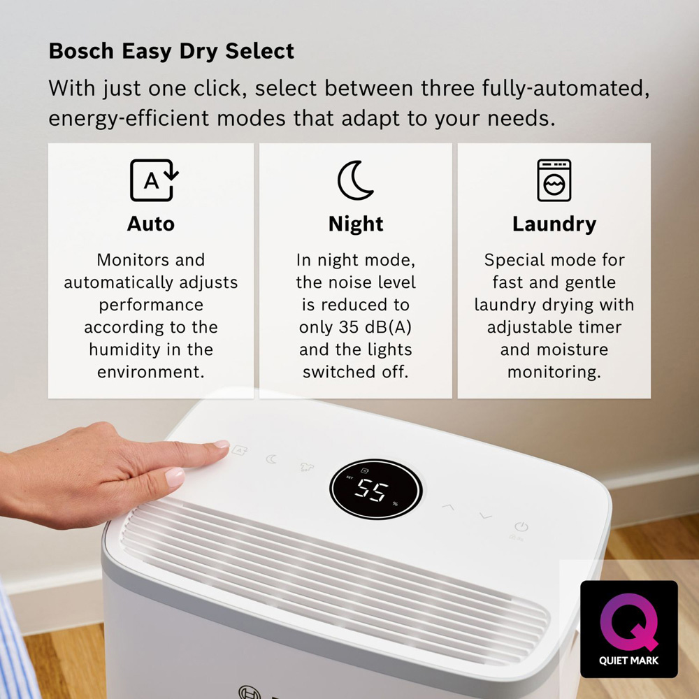 Bosch Dry 2000 White Lightweight Dehumidifier with LED Light Ring 12L Image 4