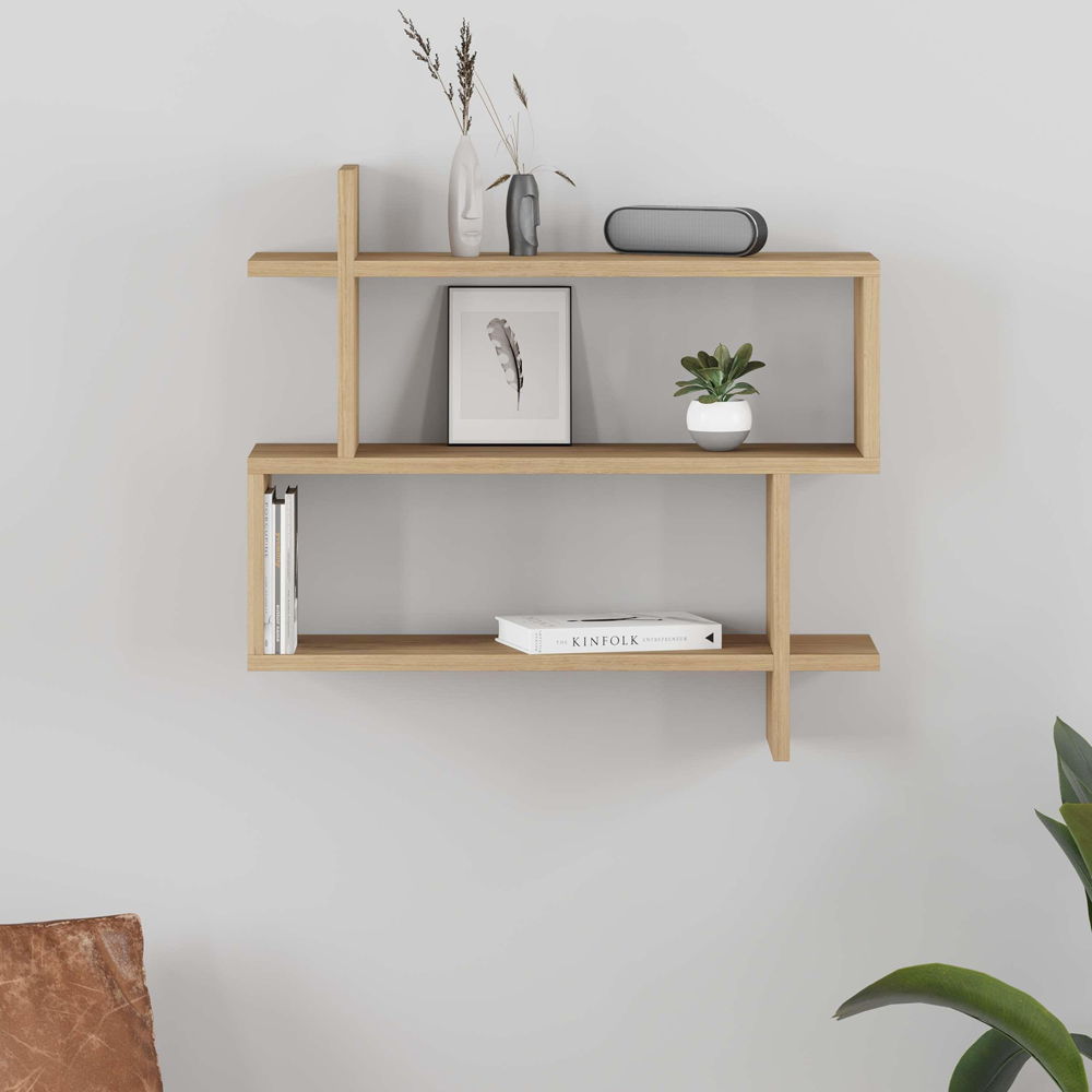 Decortie Paralel 2 Shelf Oak Wall Mounted Bookcase Image 4