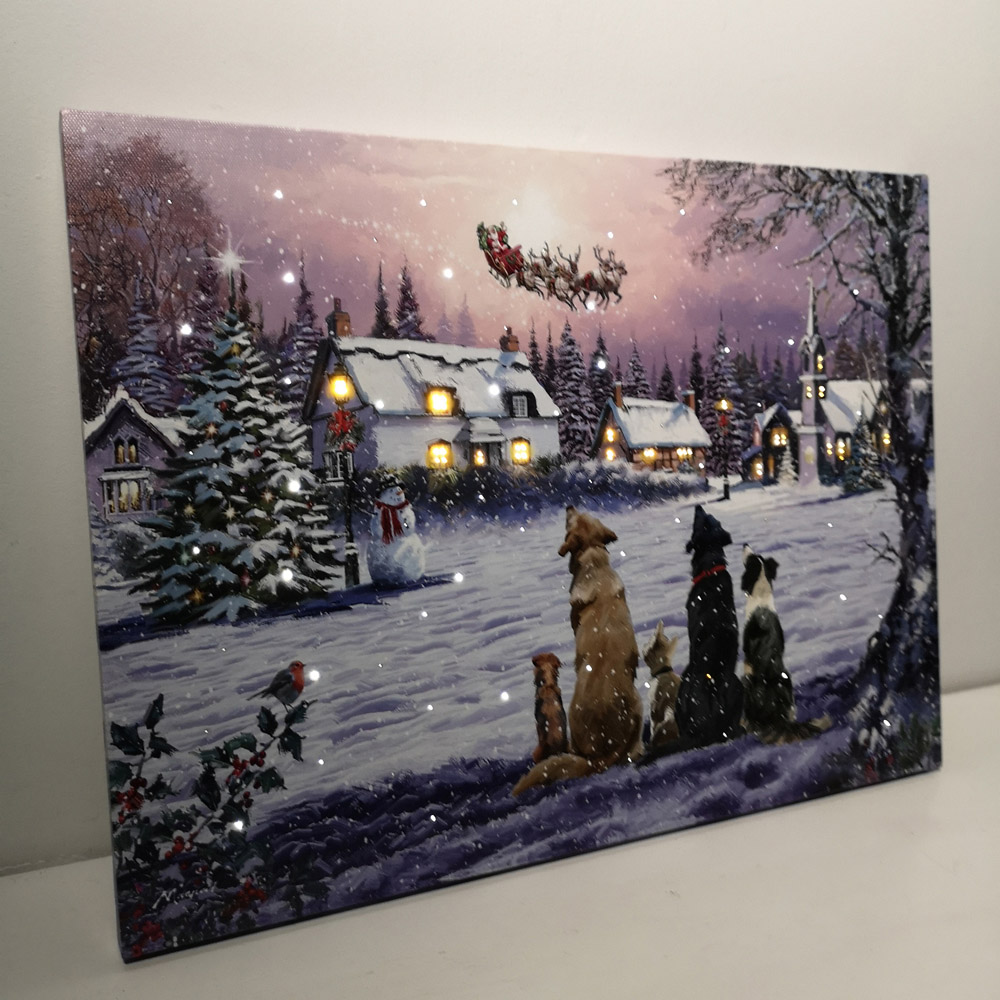 Samuel Alexander Dogs Watching Santa Scene Christmas Light Up Wall Art 30 x 40cm Image 5